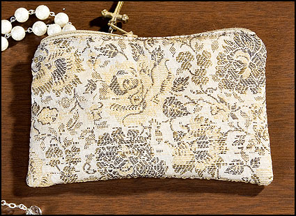 Tan Rose Brocade Rosary Case